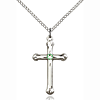 Sterling Silver 1in Budded Cross Pendant Peridot Bead & 18in Chain