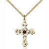 Gold Filled 7/8in Baroque Cross Garnet Bead Pendant & 18in Chain