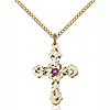 Gold Filled 7/8in Baroque Cross Amethyst Bead Pendant & 18in Chain