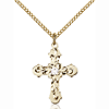 Gold Filled 7/8in Baroque Cross Crystal Bead Pendant & 18in Chain
