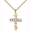 Gold Filled 7/8in Baroque Amethyst Bead Cross Pendant & 18in Chain