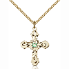 Gold Filled 7/8in Baroque Cross Peridot Bead Pendant & 18in Chain