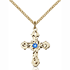 Gold Filled 7/8in Baroque Cross Sapphire Bead Pendant & 18in Chain