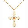 Gold Filled 7/8in Florid Cross Topaz Bead Pendant & 18in Chain