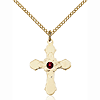 Gold Filled 7/8in Florid Cross Garnet Bead Pendant & 18in Chain