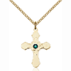 Gold Filled 7/8in Florid Cross Emerald Bead Pendant & 18in Chain