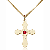 Gold Filled 7/8in Florid Cross Pendant with 3mm Ruby Bead & 18in Chain