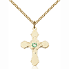 Gold Filled 7/8in Florid Cross Peridot Bead Pendant & 18in Chain
