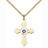 Gold Filled 7/8in Florid Cross Pendant with Sapphire Bead & 18in Chain