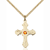 Gold Filled 7/8in Etched Cross Topaz Bead Pendant & 18in Chain