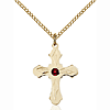 Gold Filled 7/8in Etched Cross Garnet Bead Pendant & 18in Chain
