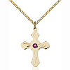 Gold Filled 7/8in Etched Cross Amethyst Bead Pendant & 18in Chain