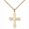 Gold Filled 7/8in Etched Cross Crystal Bead Pendant & 18in Chain