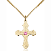 Gold Filled 7/8in Beaded Cross Pendant with 3mm Rose Bead & 18in Chain