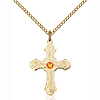 Gold Filled 7/8in Beaded Cross Topaz Bead Pendant & 18in Chain