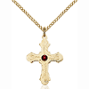 Gold Filled 7/8in Beaded Cross Garnet Bead Pendant & 18in Chain