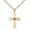 Gold Filled 7/8in Beaded Cross Amethyst Bead Pendant & 18in Chain