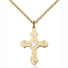 Gold Filled 7/8in Beaded Cross Crystal Bead Pendant & 18in Chain