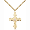 Gold Filled 7/8in Beaded Amethyst Bead Cross Pendant & 18in Chain