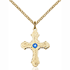 Gold Filled 7/8in Beaded Sapphire Cross Pendant & 18in Chain