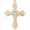 14kt Yellow Gold 7/8in Cross with 3mm Aqua Bead  