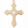 14kt Yellow Gold 7/8in Cross with 3mm Crystal Bead  