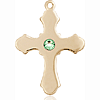 14kt Yellow Gold 7/8in Cross with 3mm Peridot Bead  