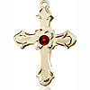 14kt Yellow Gold 7/8in Floral Cross with 3mm Garnet Bead  