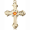 14kt Yellow Gold 7/8in Floral Cross with 3mm Topaz Bead  