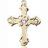14kt Yellow Gold 7/8in Floral Cross with 3mm Light Amethyst Bead  