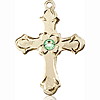 14kt Yellow Gold 7/8in Floral Cross with 3mm Peridot Bead  