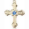 14kt Yellow Gold 7/8in Floral Cross with 3mm Sapphire Bead  