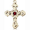 14kt Yellow Gold 7/8in Baroque Cross with 3mm Garnet Bead
