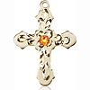 14kt Yellow Gold 7/8in Baroque Cross with 3mm Topaz Bead  