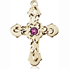 14kt Yellow Gold 7/8in Baroque Cross with 3mm Amethyst Bead  