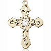 14kt Yellow Gold 7/8in Baroque Cross with 3mm Crystal Bead  