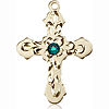 14kt Yellow Gold 7/8in Baroque Cross with 3mm Emerald Bead  