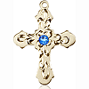 14kt Yellow Gold 7/8in Baroque Cross with 3mm Sapphire Bead  