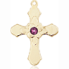 14kt Yellow Gold 7/8in Florid Cross with 3mm Amethyst Bead  