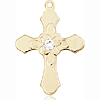 14kt Yellow Gold 7/8in Florid Cross with 3mm Crystal Bead  
