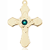 14kt Yellow Gold 7/8in Florid Cross with 3mm Emerald Bead  