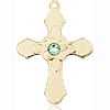 14kt Yellow Gold 7/8in Florid Cross with 3mm Peridot Bead  