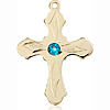 14kt Yellow Gold 7/8in Etched Cross with 3mm Zircon Bead  
