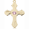 14kt Yellow Gold 7/8in Etched Cross with 3mm Light Amethyst Bead  