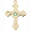 14kt Yellow Gold 7/8in Etched Cross with 3mm Peridot Bead  