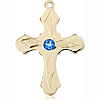 14kt Yellow Gold 7/8in Etched Cross with 3mm Sapphire Bead  