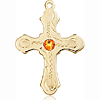 14kt Yellow Gold 7/8in Beaded Cross with 3mm Topaz Bead  