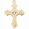 14kt Yellow Gold 7/8in Beaded Cross with 3mm Light Amethyst Bead  