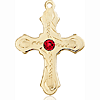 14kt Yellow Gold 7/8in Beaded Cross with 3mm Ruby Bead  