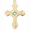 14kt Yellow Gold 7/8in Beaded Cross with 3mm Peridot Bead  